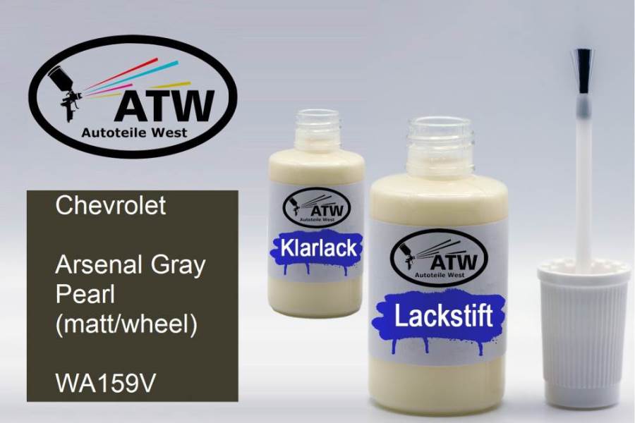 Chevrolet, Arsenal Gray Pearl (matt/wheel), WA159V: 20ml Lackstift + 20ml Klarlack - Set, von ATW Autoteile West.